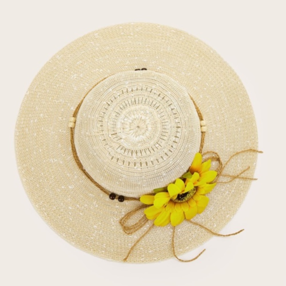 Sunflower Boho Floppy Beige Straw Hat - Picture 3 of 11